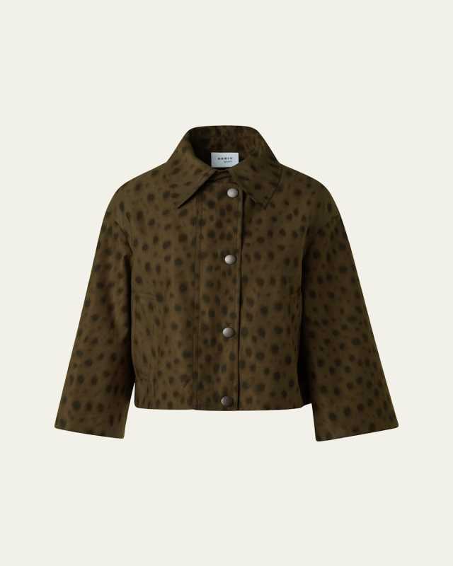 Leopard Brushed Techno Gabardine Short Parka Jacket